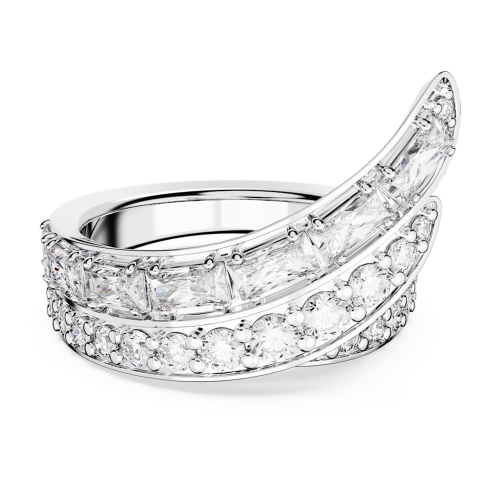 Hyperbola cocktail ring, Mixed cuts, Double bands, White, Rhodium 