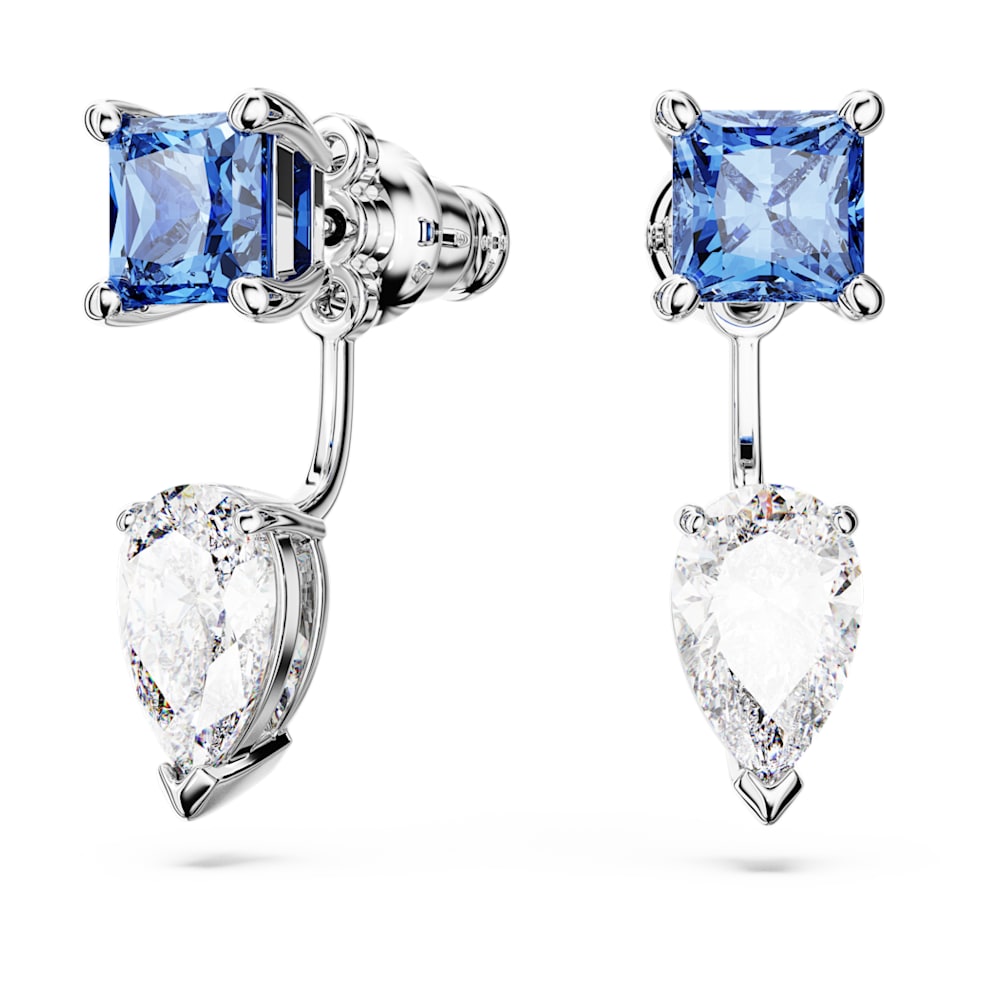 Mesmera earring jackets, Mixed cuts, Detachable, Blue, Rhodium plated