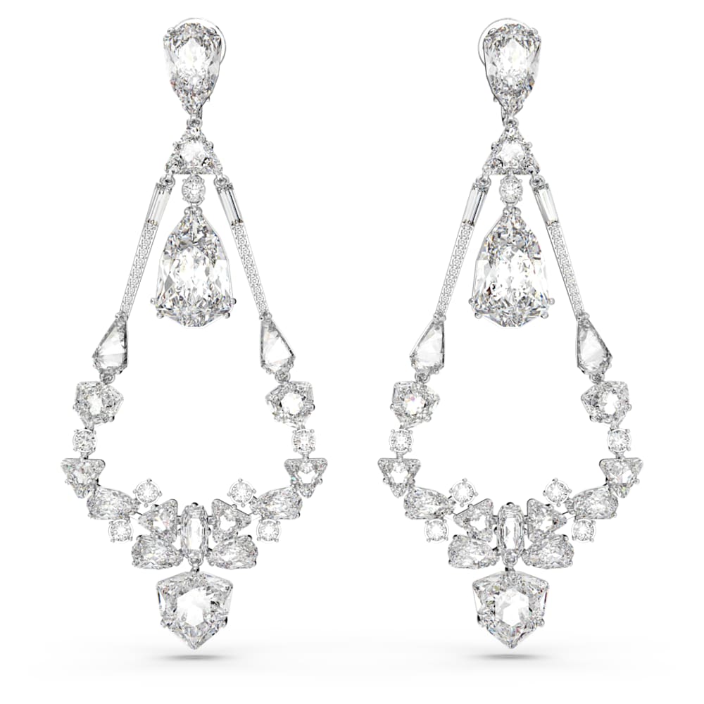 Mesmera クリップイヤリング, ミックスカット、シャンデリア, ホワイト  