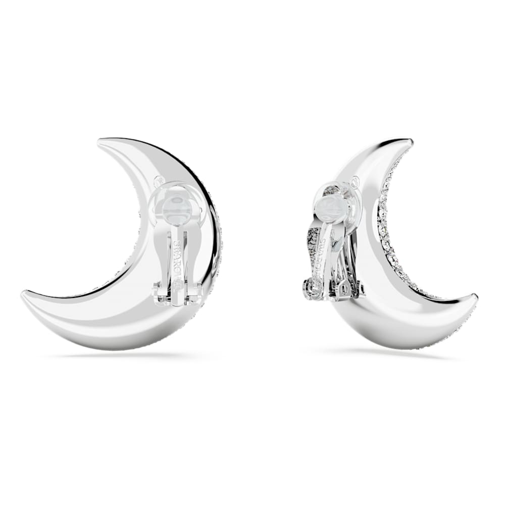 Luna clip earrings, Moon, White, Rhodium plated Swarovski
