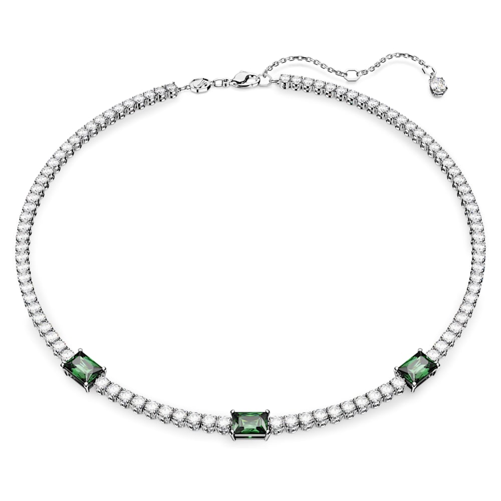 Matrix Tennis necklace, Mixed cuts, Green, Rhodium plated | Swarovski
