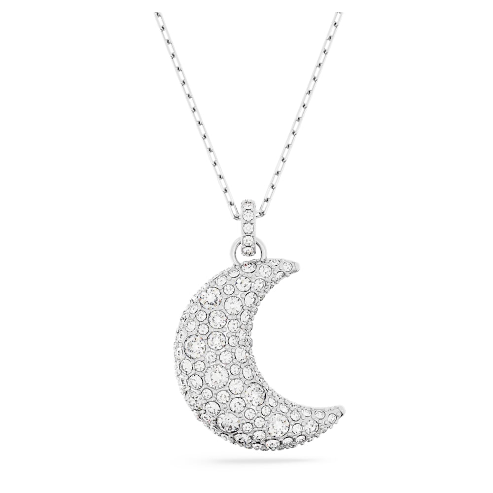 Luna pendant, Moon, White, Rhodium plated | Swarovski
