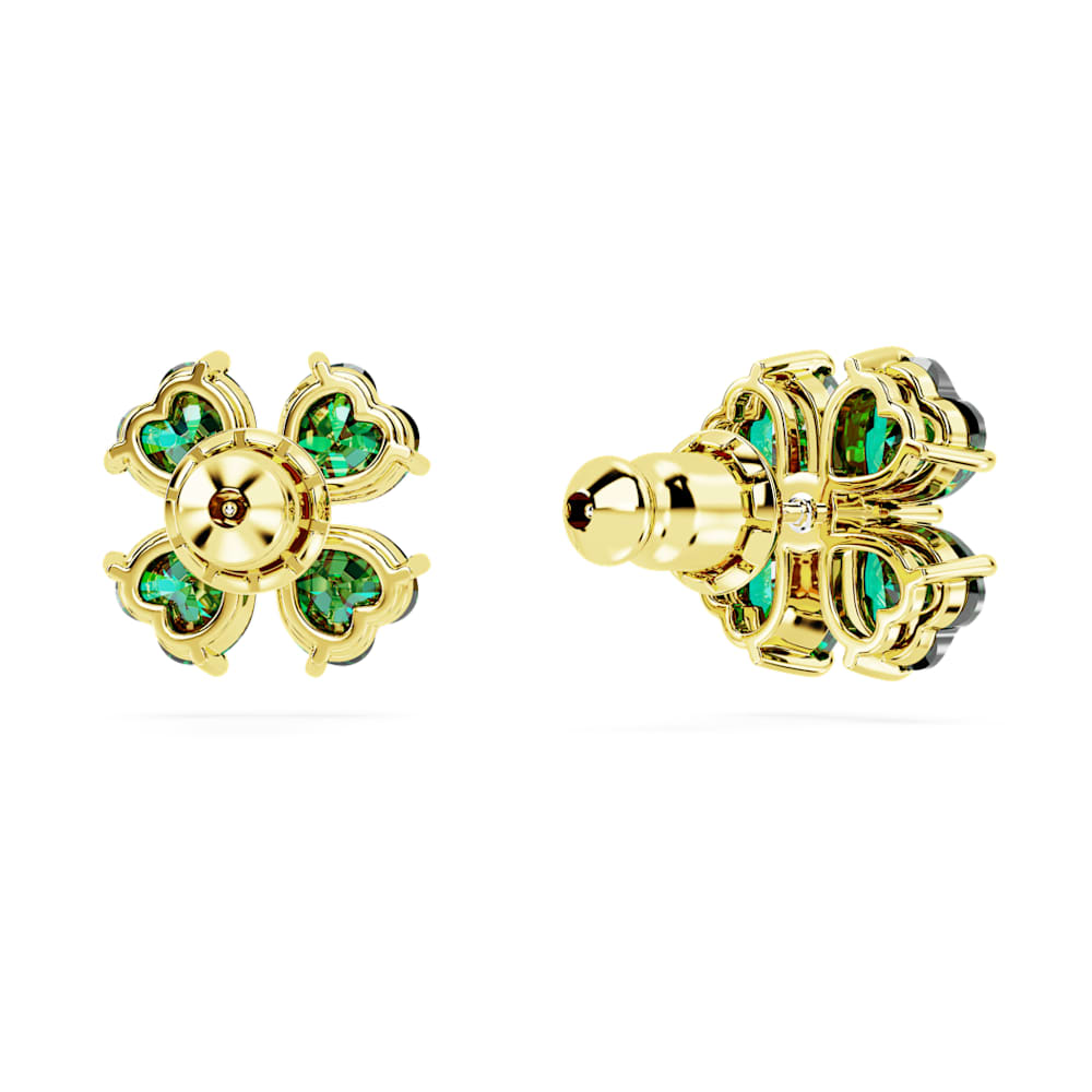 Idyllia stud earrings, Clover, Green, Goldtone plated Swarovski