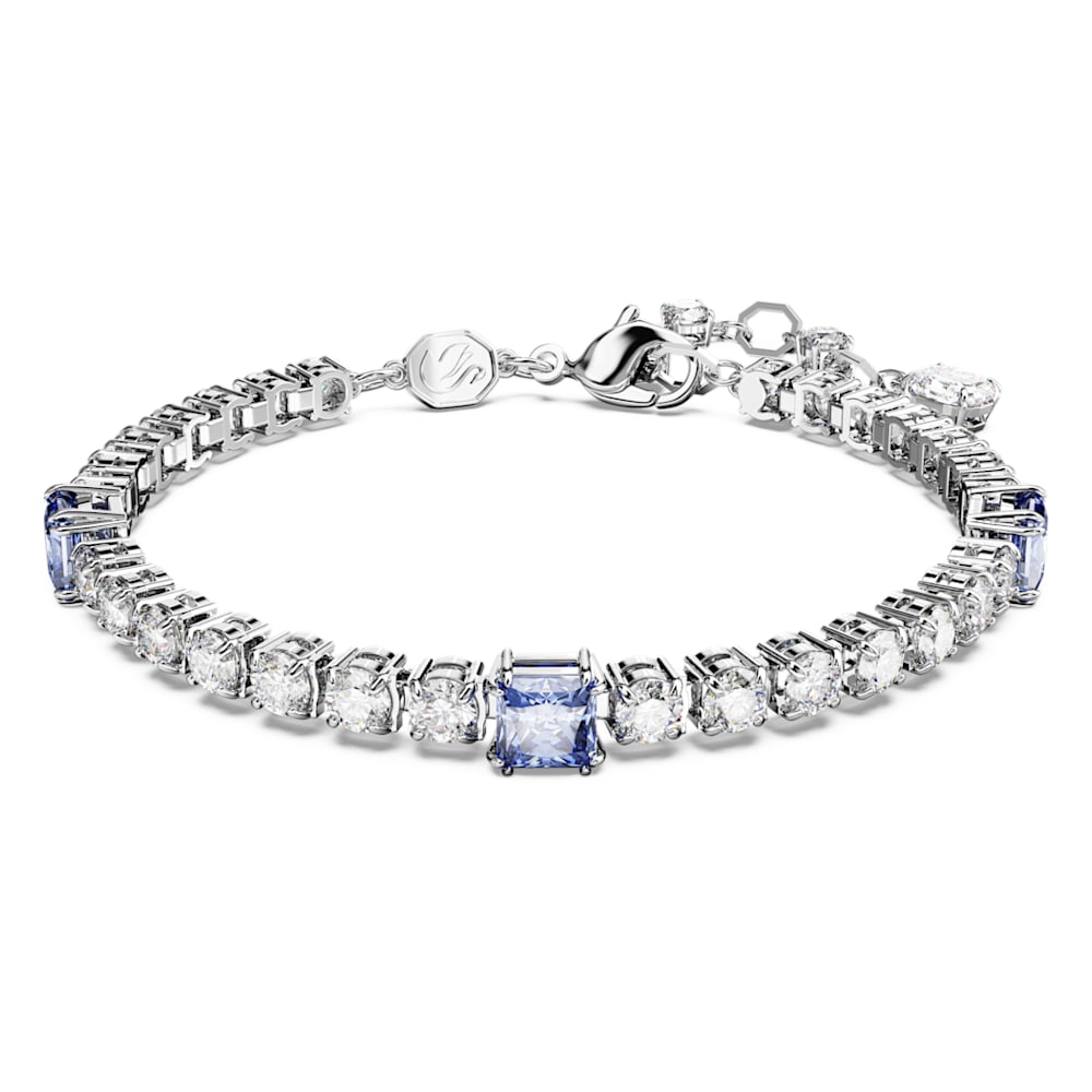 Matrix Tennis bracelet, Mixed cuts, Blue, Rhodium plated | Swarovski