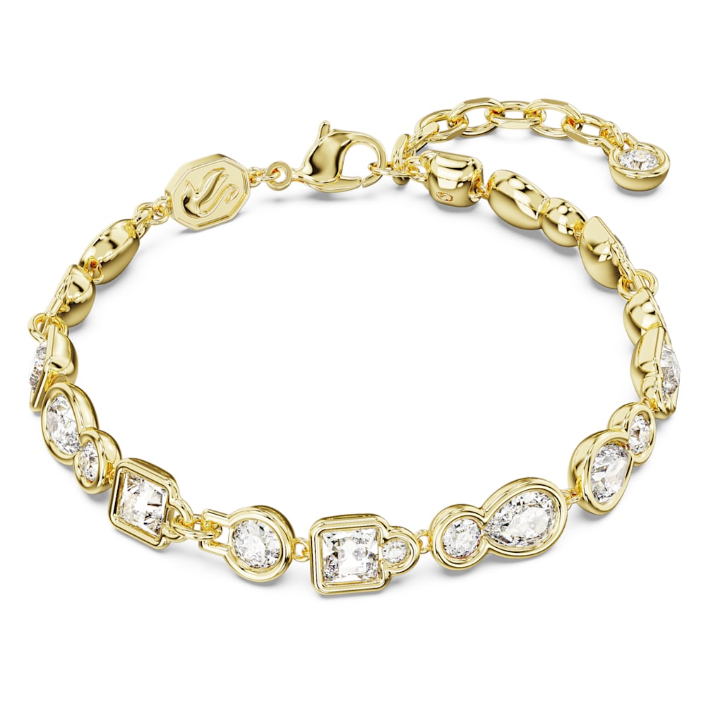 Dextera bracelet, Mixed cuts, White, Gold-tone plated | Swarovski
