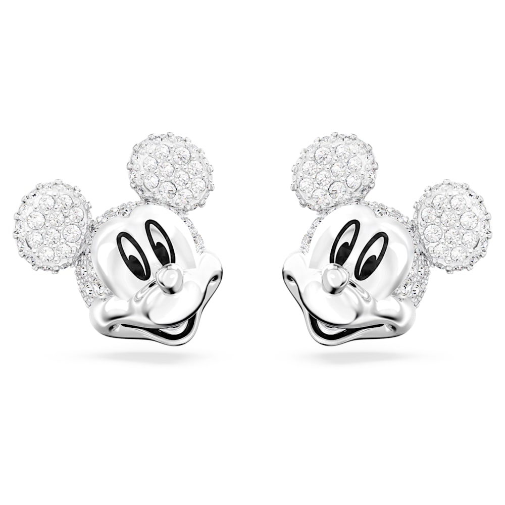 Disney Mickey Mouse Gold-Toned Hoop Earrings Adorned With Mickey Mouse Art  Against A Black & White Striped Background & Adorned With 12 Crystal Accents