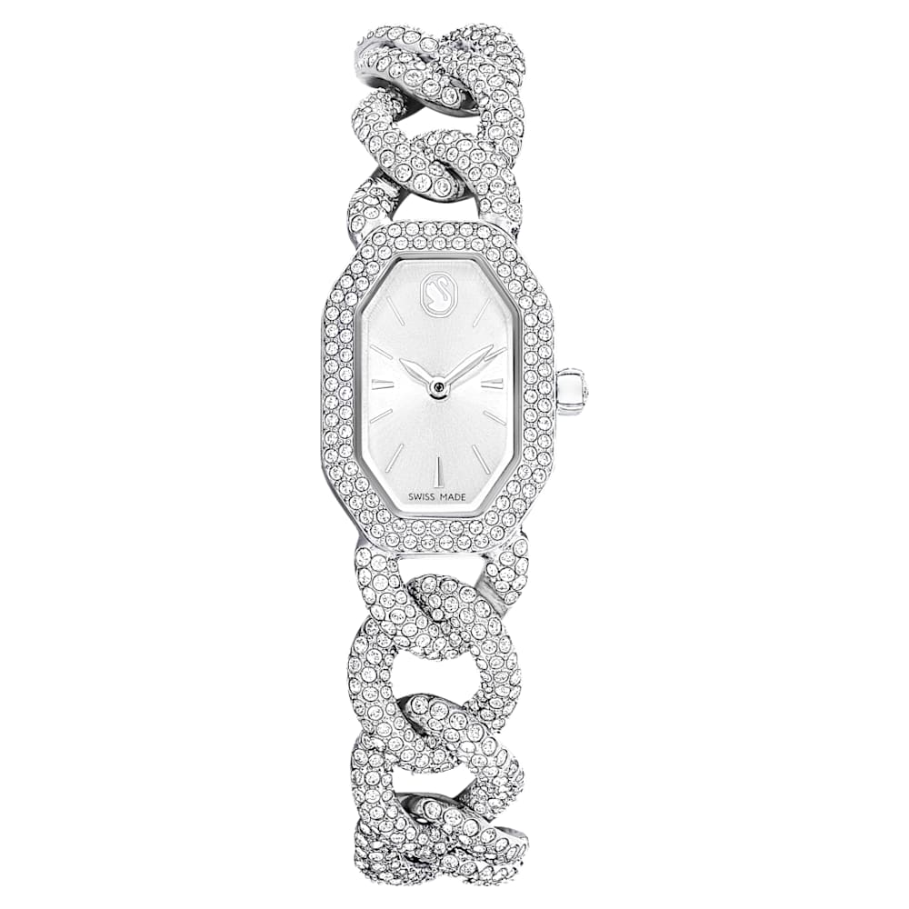 Dextera Chain watch, Swiss Made, Crystal bracelet, Silver Tone 