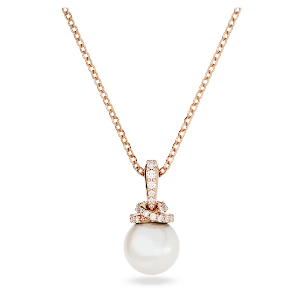 Parure Crystalline Azuria Oro Rosa | Collana Perla Simulata + Orecchini + Bracciale