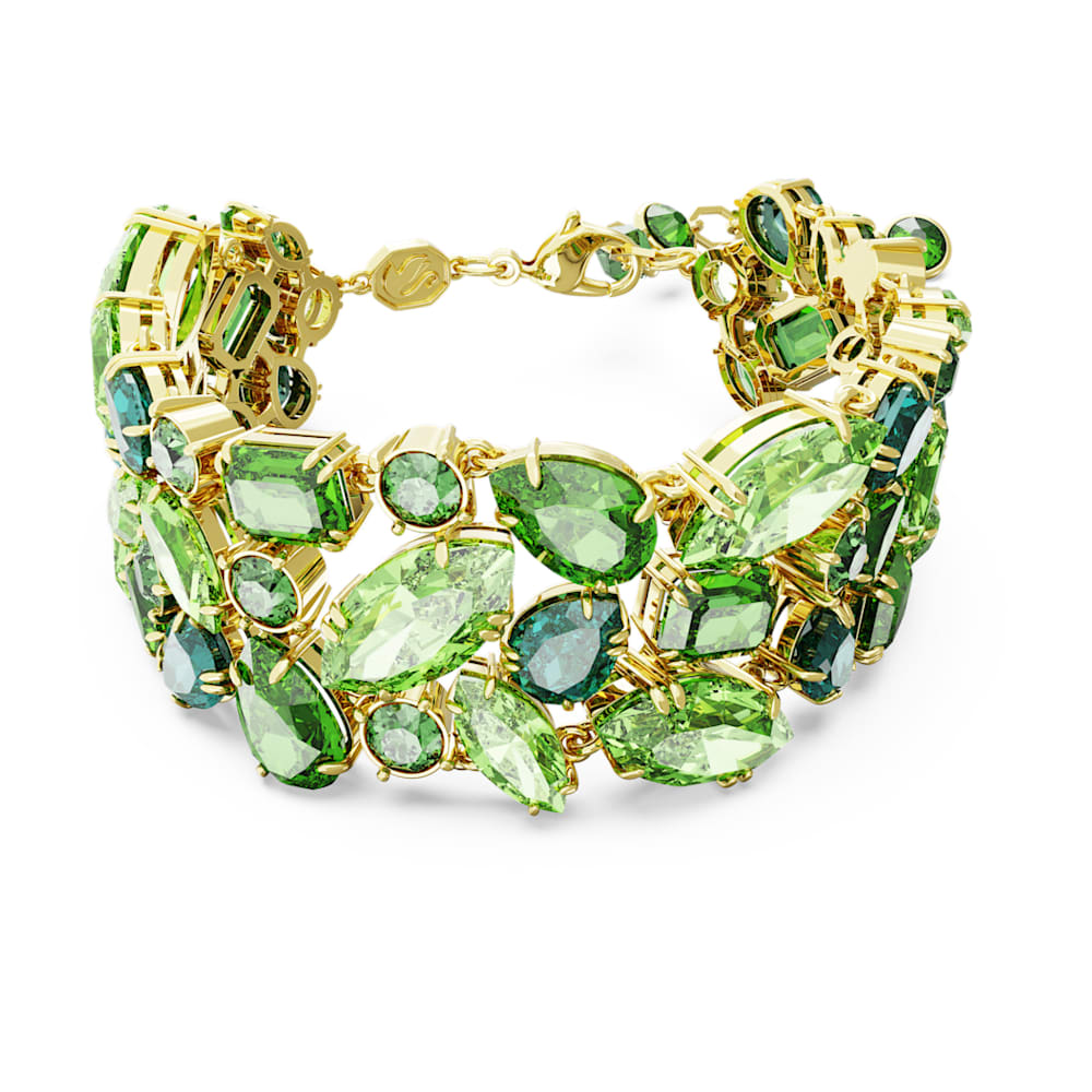 Gema bracelet, Mixed cuts, Green, Gold-tone plated | Swarovski