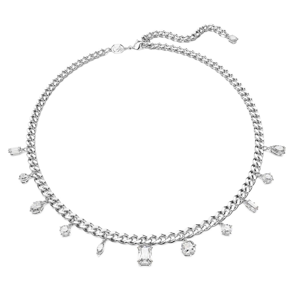 Imber necklace, Mixed cuts, White, Rhodium plated | Swarovski