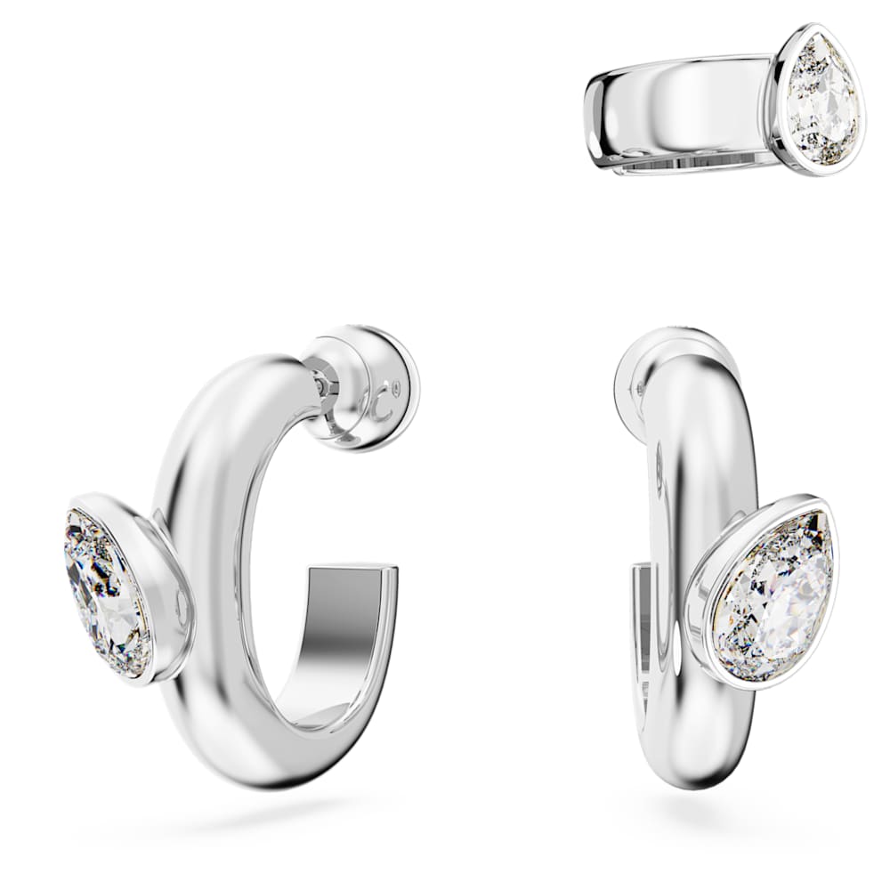 Imber フープピアス＆イヤーカフ, セット(3)、ペアカット, ホワイト, ロジウム・プレーティング | Swarovski