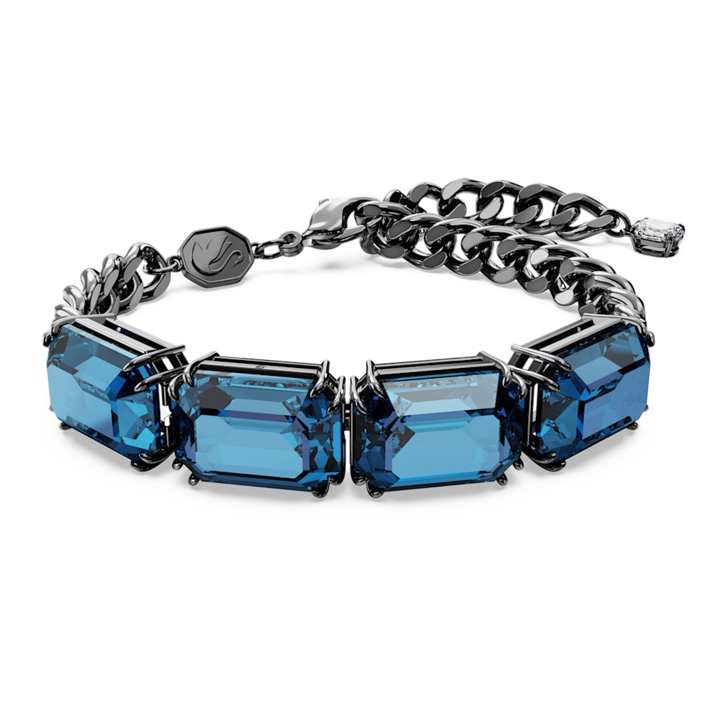Millenia bracelet, Octagon cut, Blue, Ruthenium plated
