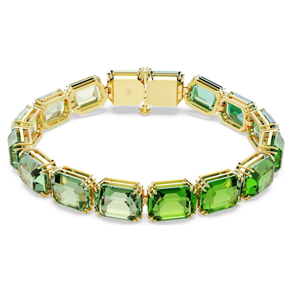 Millenia bracelet, Octagon cut, Colour gradient, Green, Gold-tone