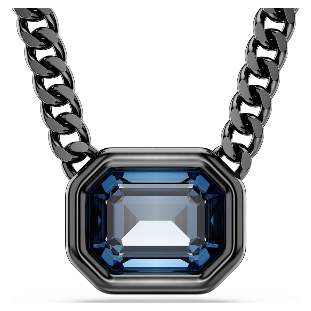 Imber pendant, Octagon cut, Blue, Ruthenium plated | Swarovski