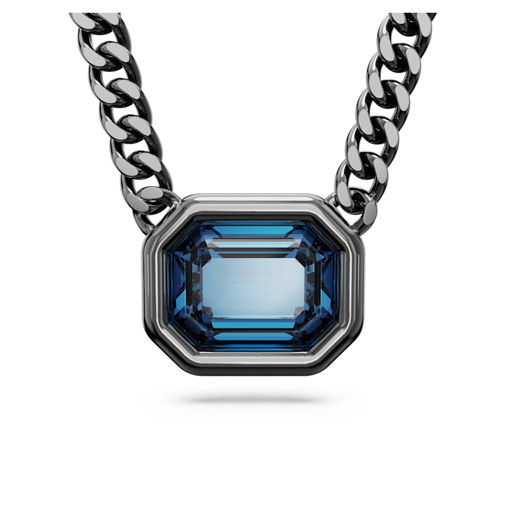 Millenia pendant, Octagon cut, Blue, Ruthenium plated | Swarovski