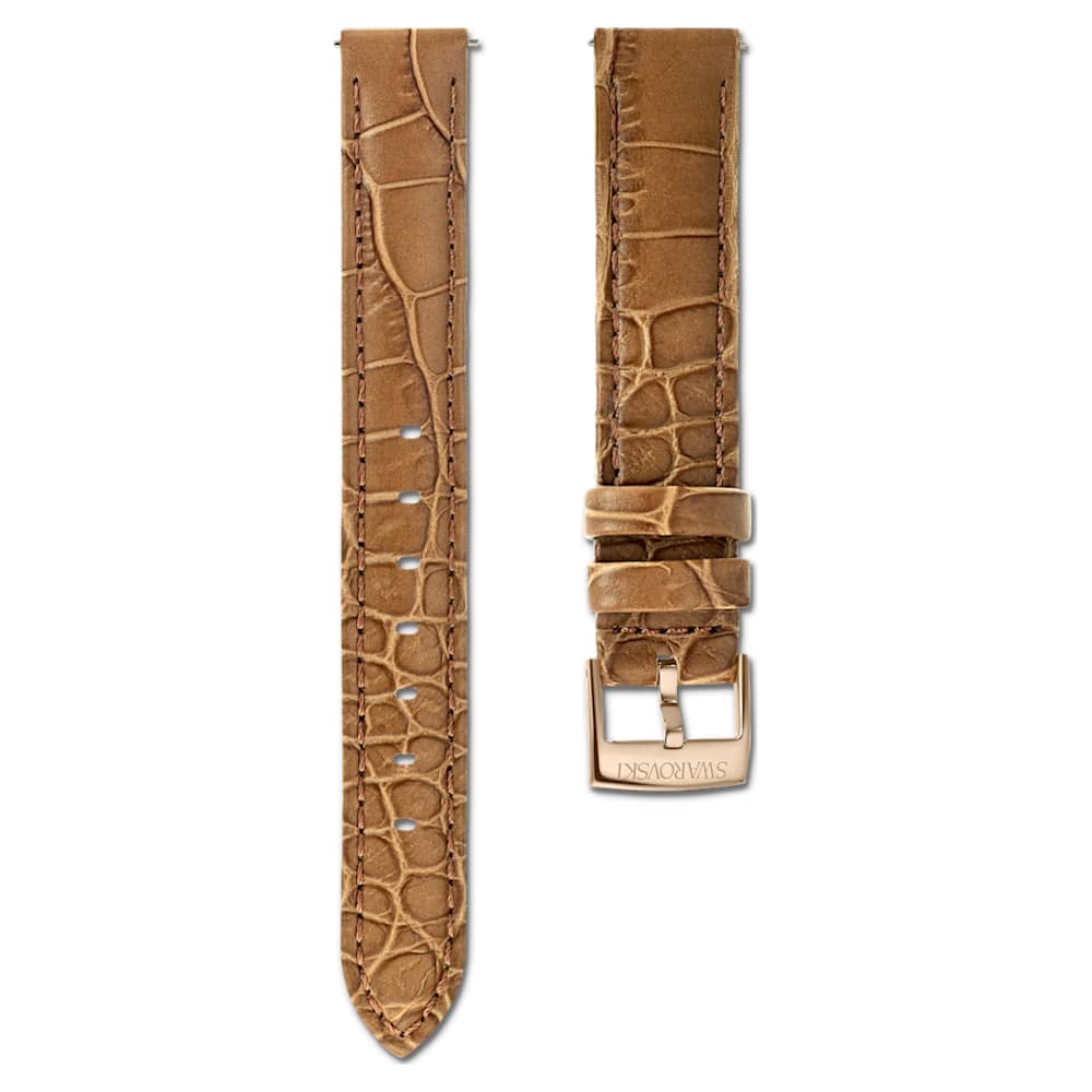 17mm watch strap, Leather with stitching, Brown, Rose goldtone finish