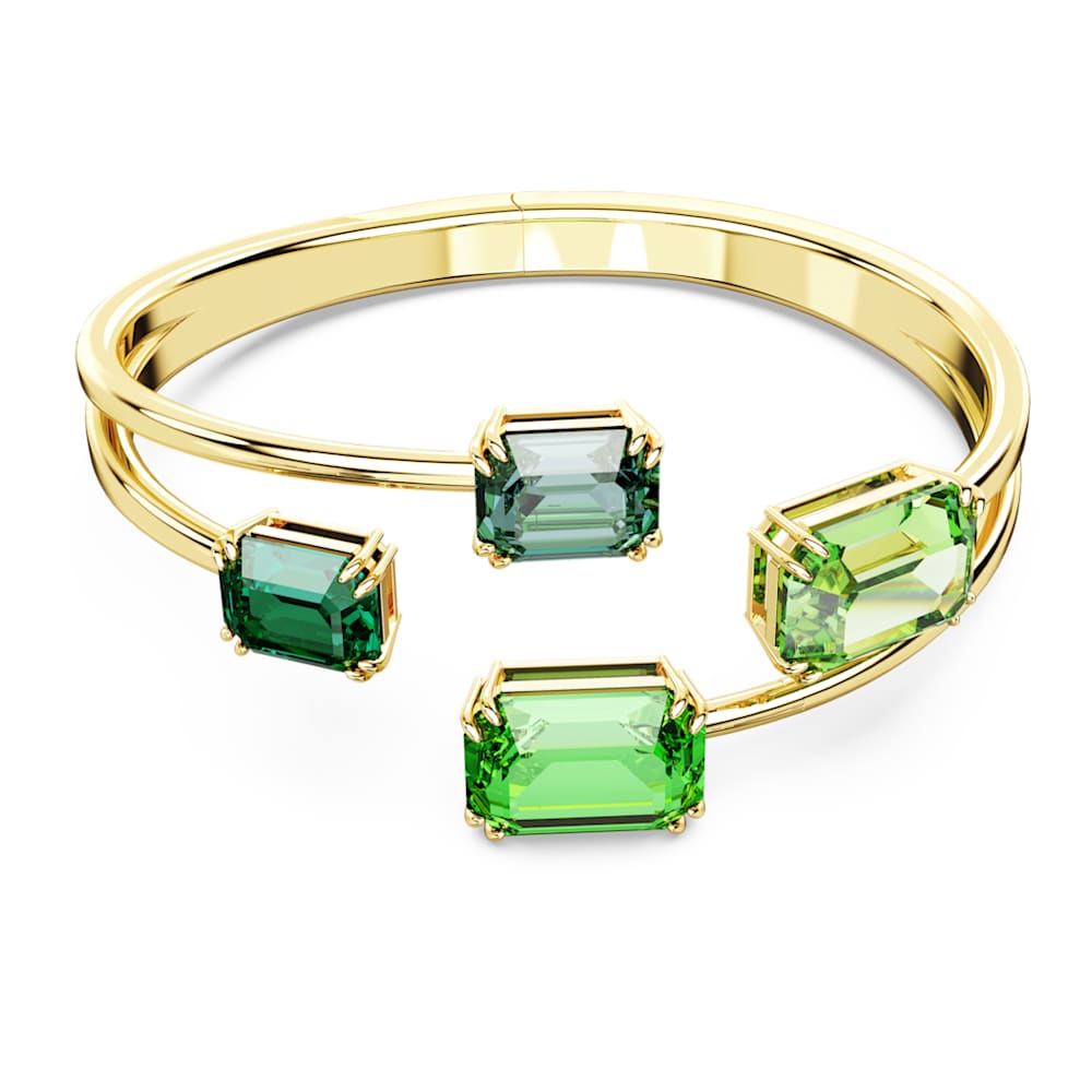 Millenia bangle, Octagon cut, Green, Gold-tone plated | Swarovski