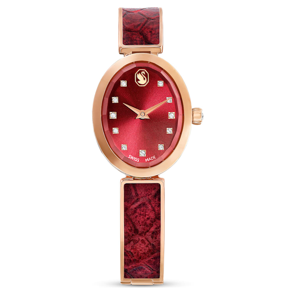 Crystal Rock Oval watch, Swiss Made, Metal bracelet, Red, Rose 