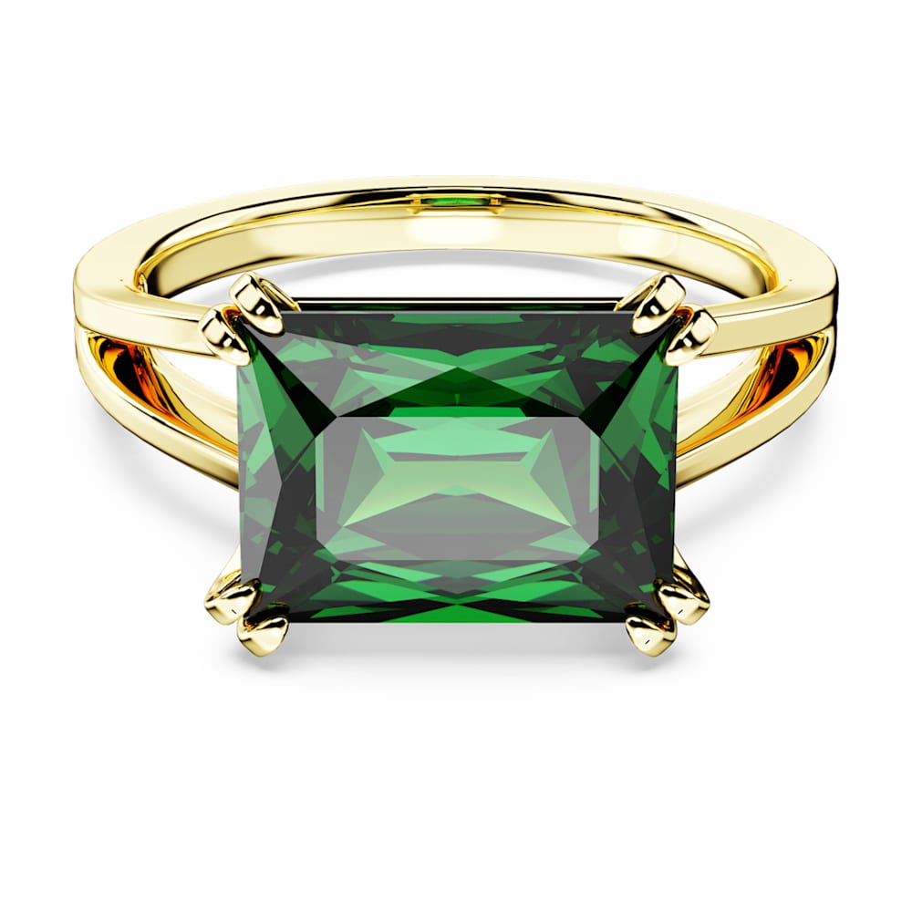 Stilla cocktail ring, Rectangular cut, Green, Gold-tone