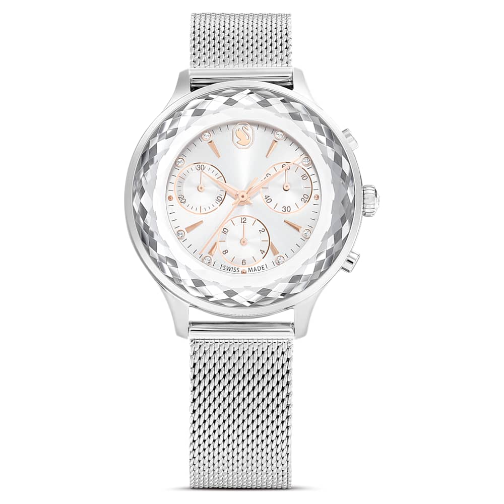 Orologio Nova Chrono Fabbricato in Svizzera Bracciale di metallo Tono argentato Acciaio inossidabile