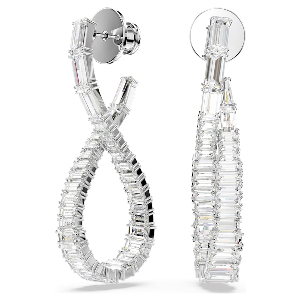 Hyperbola drop earrings, Infinity, White, Rhodium plated | Swarovski