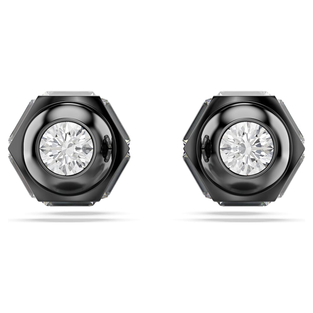 Numina stud earrings, Round cut, White, Ruthenium plated