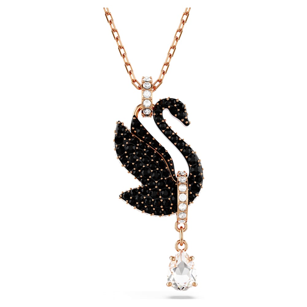 Swarovski ネックレス Swan ペンダント Swan pendant, Swan, Black, 18K rose gold finish | Swarovski