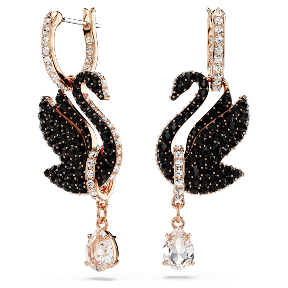 Swarovski Symbolic drop earrings, Moon and star, Black, Rose gold-tone  plated