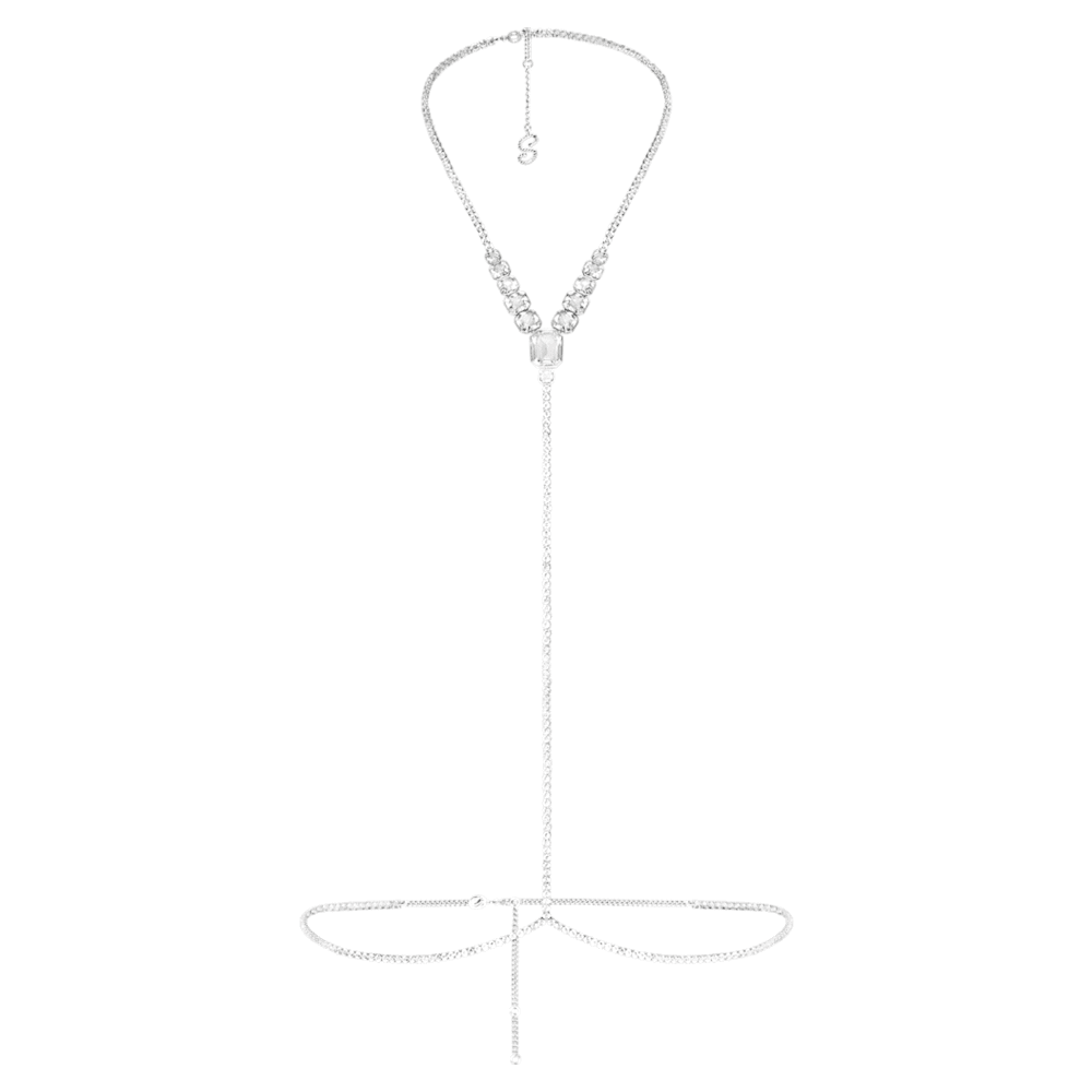 Swarovski x SKIMS body chain, Mixed cuts, Cupchain, Y-shape, White