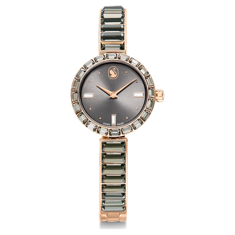 Matrix Bangle Uhr Schweizer Produktion Kristallarmband Grau Rosegoldfarbenes Finish