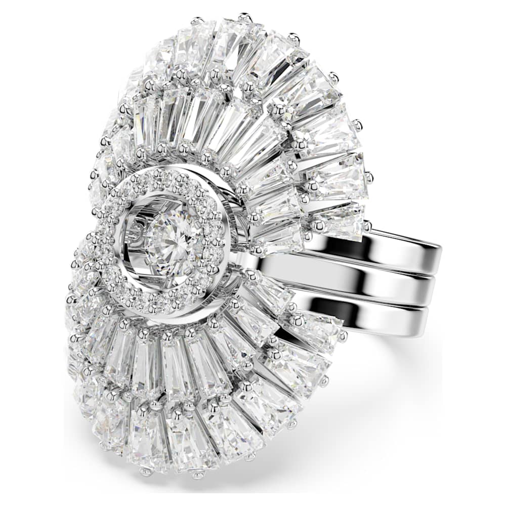 Swarovski 組み合わせ自由　3連のハローリング Idyllia リング, セット(3), ミックスカット, 貝, ホワイト, ロジウム