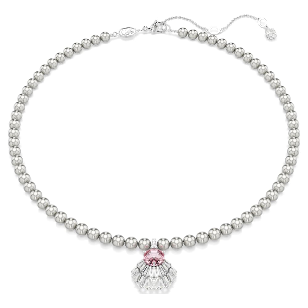 Idyllia pendant, Mixed cuts, Crystal pearls, Shell, Pink, Rhodium plated