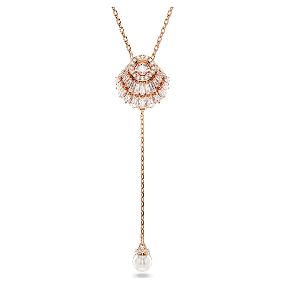 Idyllia Y pendant, Crystal pearl, Shell, White, Rose gold Idyllia Y pendant, Crystal pearl, Shell, White, Rose gold