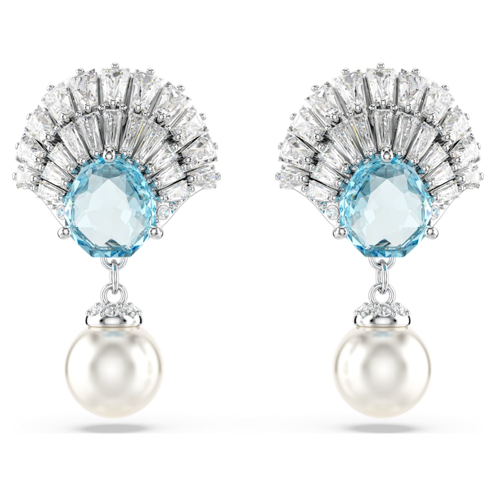Idyllia drop earrings, Shell, Blue, Rhodium plated | Swarovski
