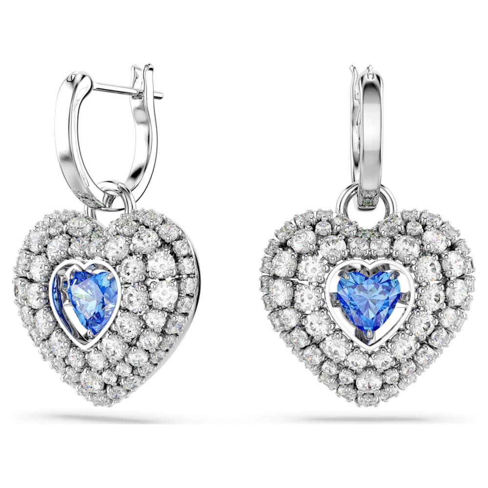 Idyllia drop earrings, Heart, Blue, Rhodium plated | Swarovski