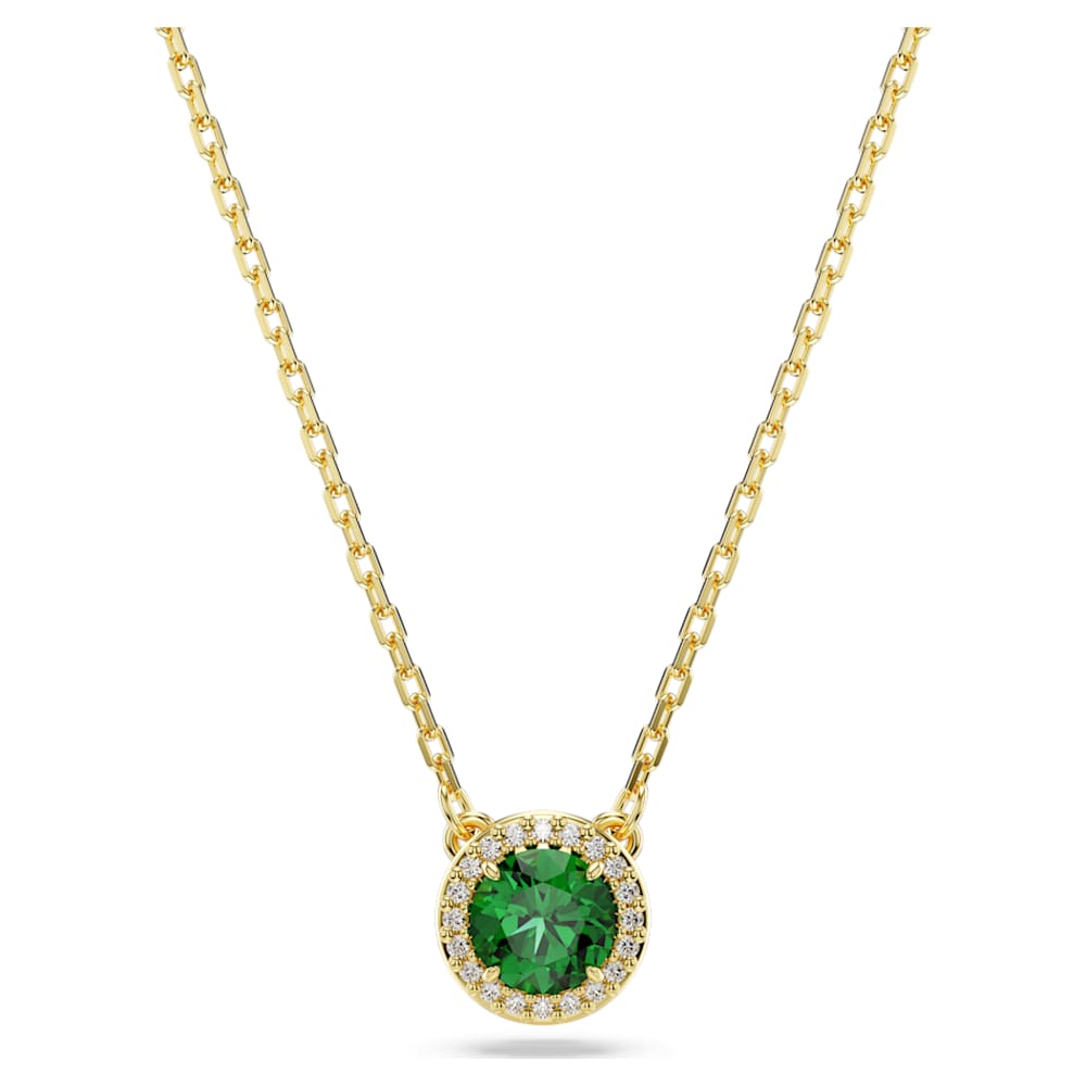 Una Angelic pendant, Round cut, Pavé, Green, Gold-tone plated