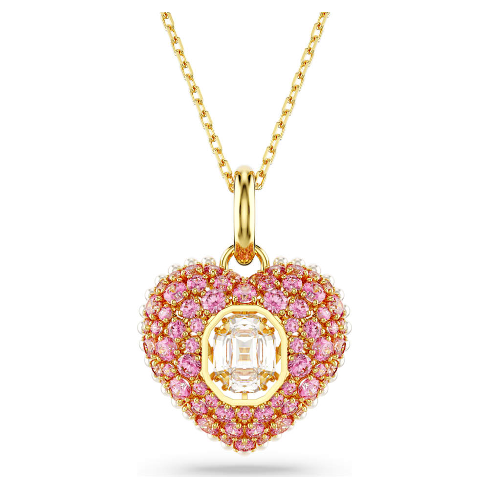 Hyperbola pendant, Octagon cut, Crystal pearls, Heart, Pink, Gold 