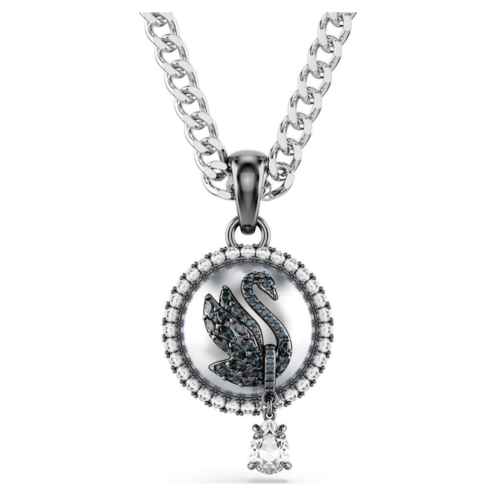 Swan pendant Crystal pearl Swan Grey Rhodium plated Swarovski