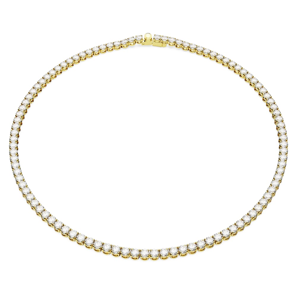 Matrix Tennis necklace, Round cut, White, Gold-tone plated | Swarovski