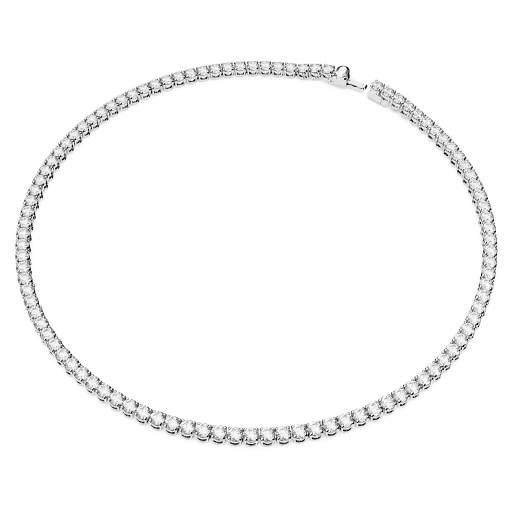 Matrix Tennis necklace, Round cut, Small, White, Rhodium plated Swarovski
