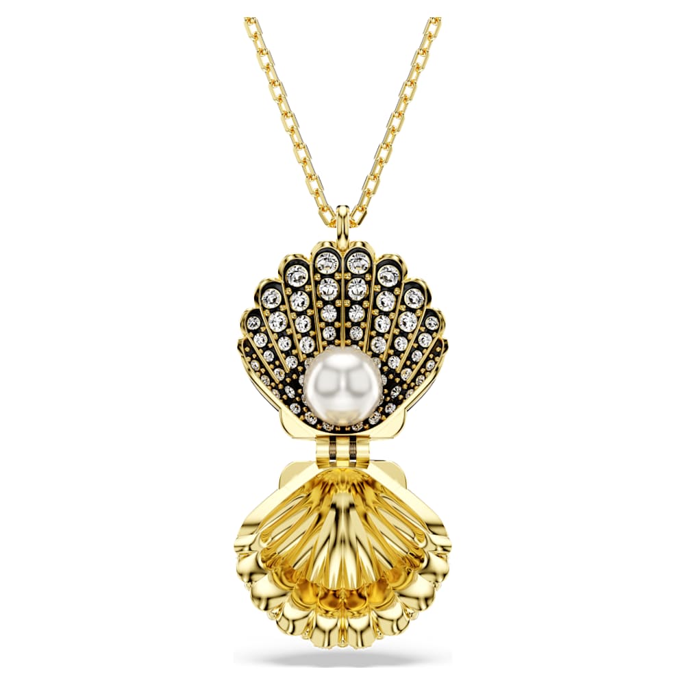 Idyllia pendant, Crystal pearl, Shell, White, 18K gold finish