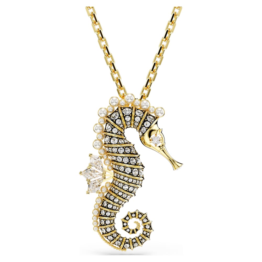 Idyllia pendant, Crystal pearls, Seahorse, Pink, Rose lacquered | Swarovski