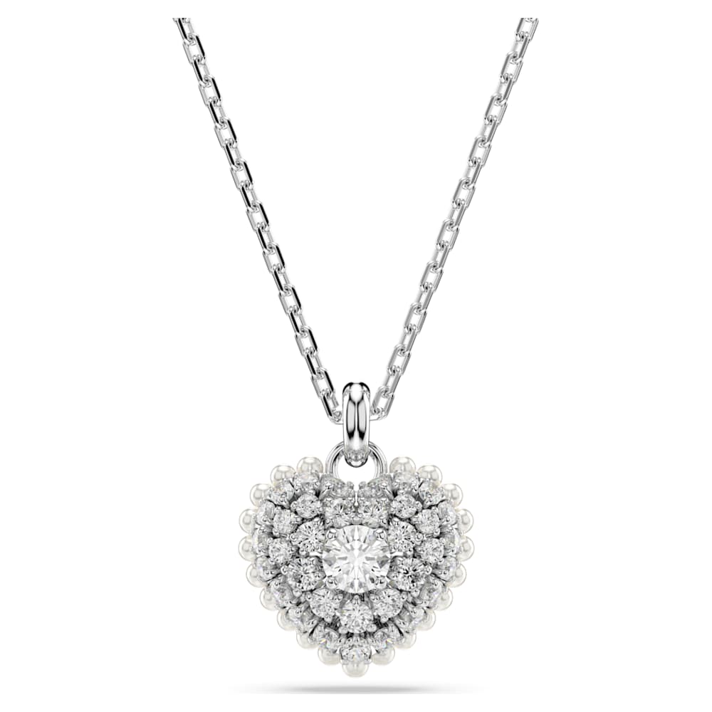 Idyllia pendant, Heart, White, Rhodium plated | Swarovski