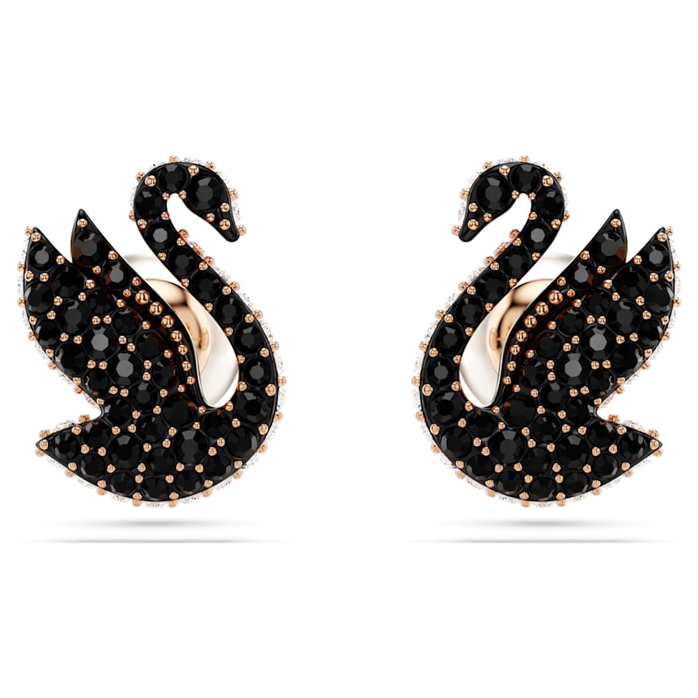 Swarovski black Swan ピアス イミテーションパール Swan スタッドピアス, クリスタル・パール, スワン, ブラック, 18K