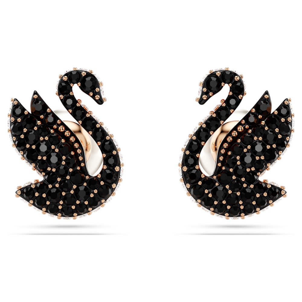 Fashion Swan clip earrings, Asymmetrical design, Swan, White, Rhodium plated