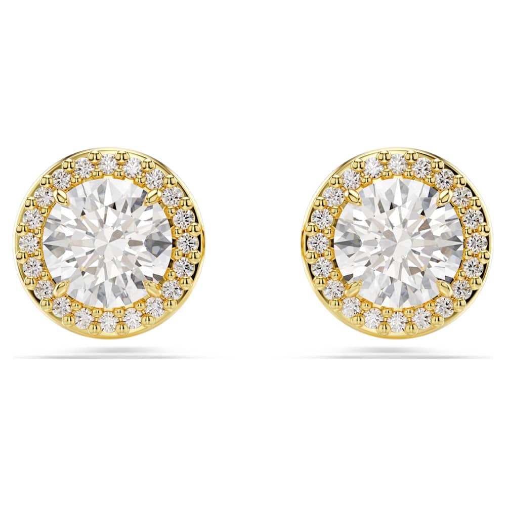 Una Angelic stud earrings, Round cut, Gold tone, Gold-tone