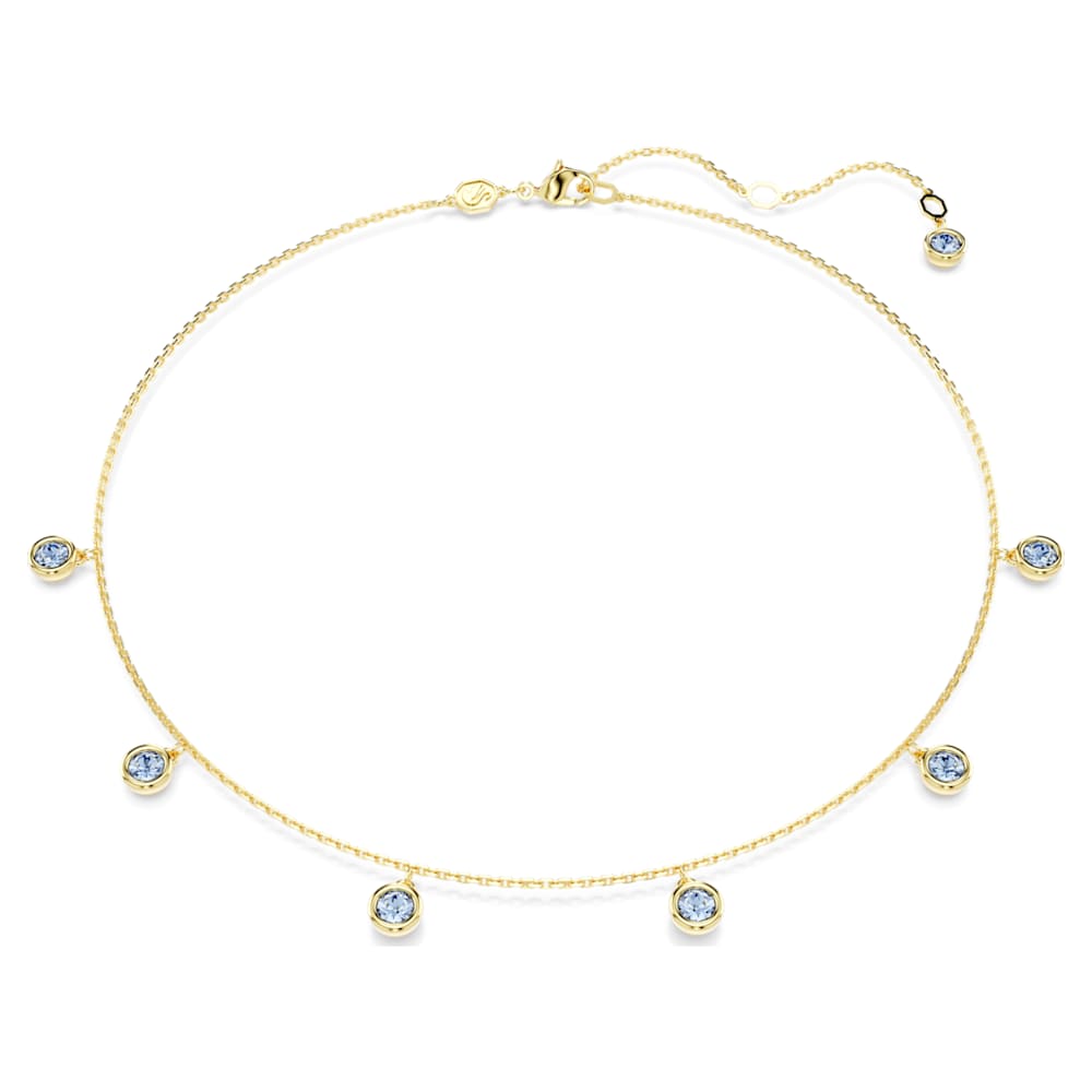 Imber necklace, Round cut, Light blue, Gold-tone plated | Swarovski