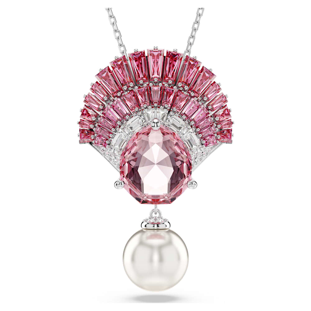 Idyllia pendant, Mixed cuts, Crystal pearl, Shell, Pink, Rhodium plated