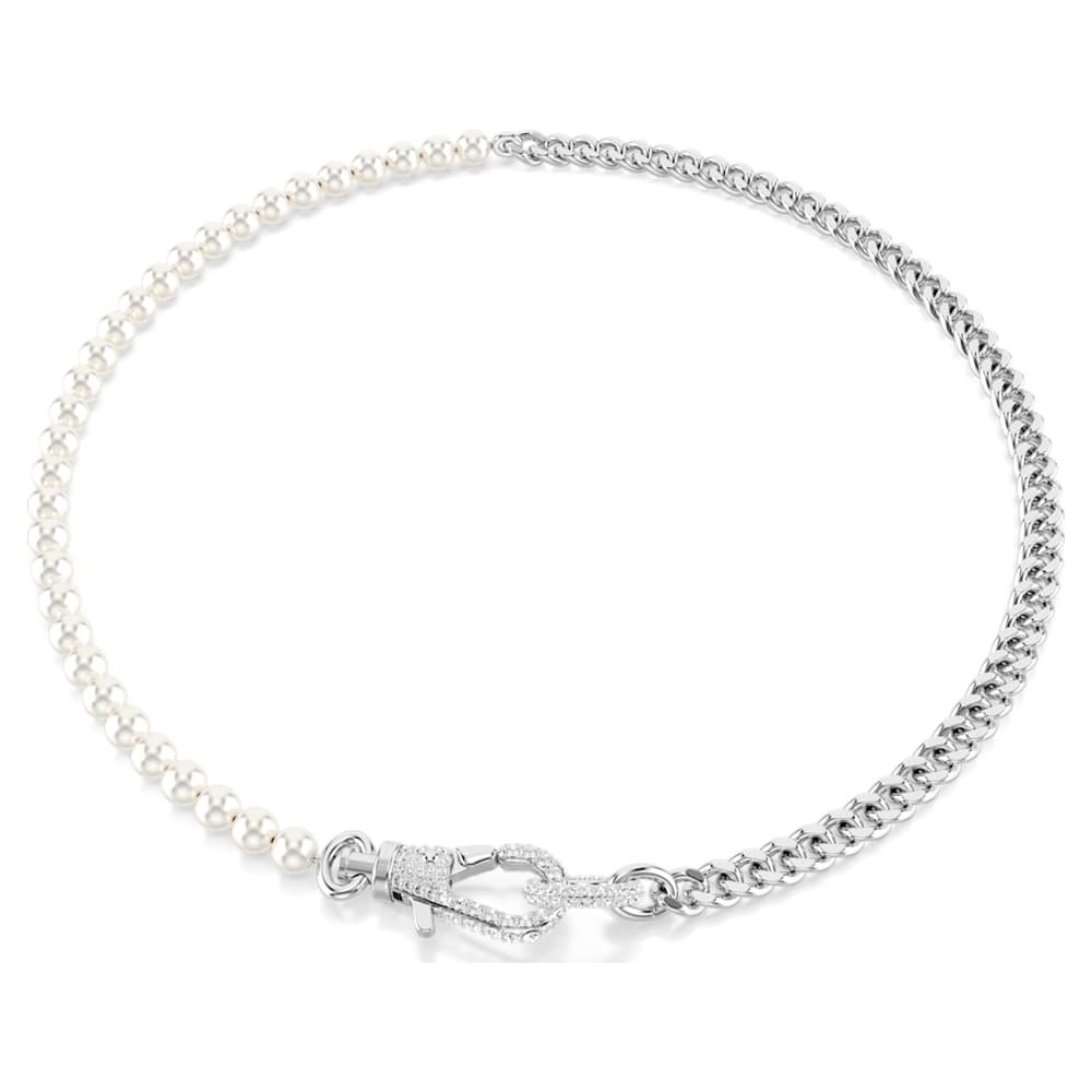 Dextera ネックレス, パヴェ, クリスタル・パール, ホワイト, ロジウム・プレーティング | Swarovski