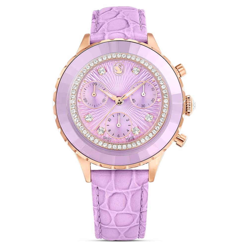Octea Chrono ウォッチ, スイス製, レザーストラップ, パープル 